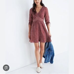 Madewell 2 Red Starviolet mini dress ditsy flowers floral printed ruched sleeves